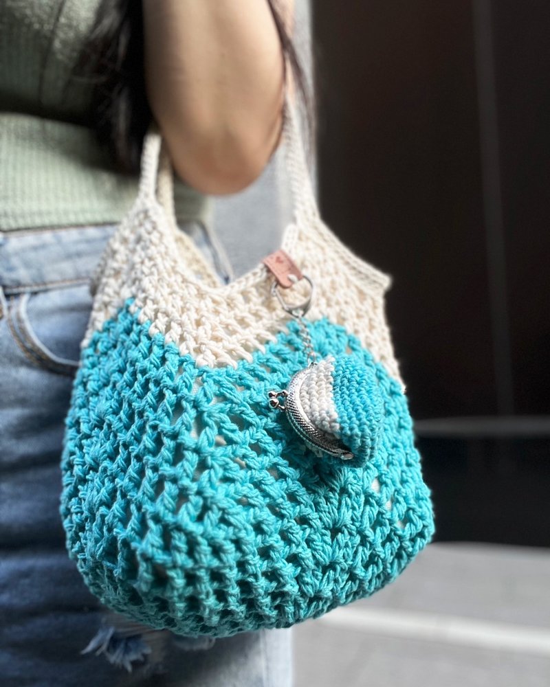 【棉织胖胖包】奶白机器猫・手提/肩背/子母包/手工编织包 - 手提包/手提袋 - 棉．麻 