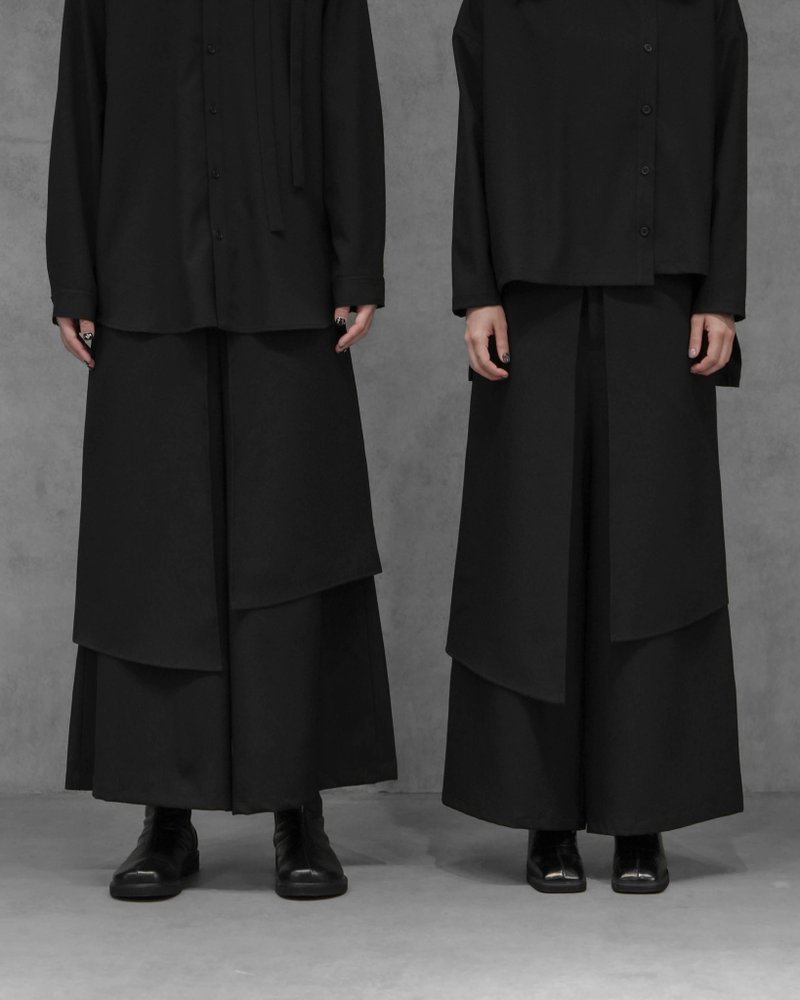 MUKK DESIGN 硬挺双层宽裤裙 - 中性裤装 - 聚酯纤维 黑色
