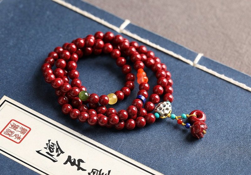 天然原矿朱砂精品紫金砂108颗佛珠 手链含量95%以上6mm - 手链/手环 - 宝石 