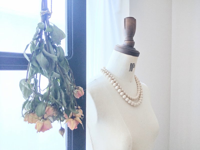 双链米色颗粒项链 - 项链 - 压克力 白色