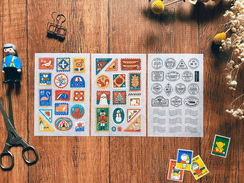 迪梦奇  感压贴套组 邮票 内含三张一组/手帐专门 - 贴纸 - 纸 多色