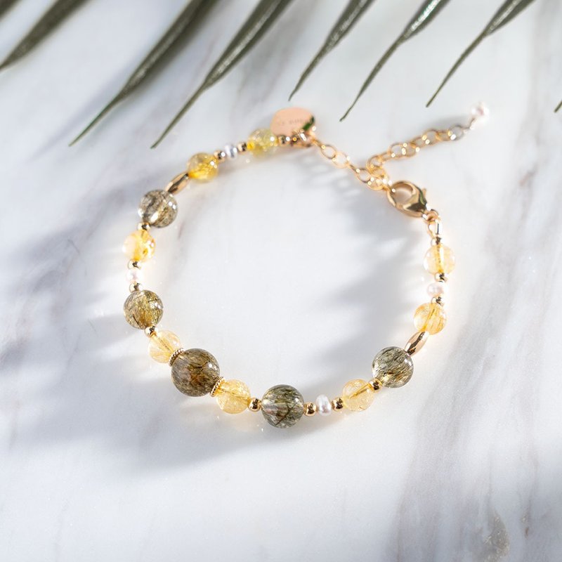 绿发碧玺金发晶美国14K包金 水晶手链 | 财运事业 招财 - 手链/手环 - 水晶 金色