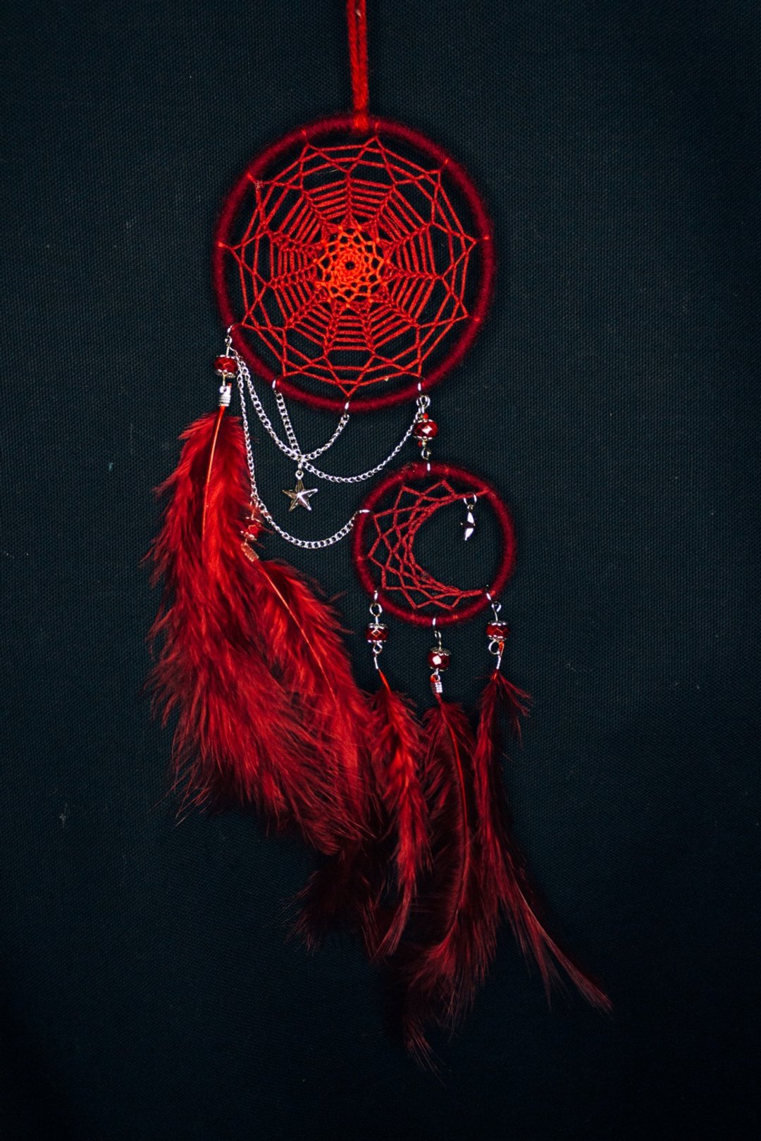 纯手工捕梦网 Handmade Dreamcatcher－【月亮太阳牵牵手－红】 - 摆饰 - 棉 红色