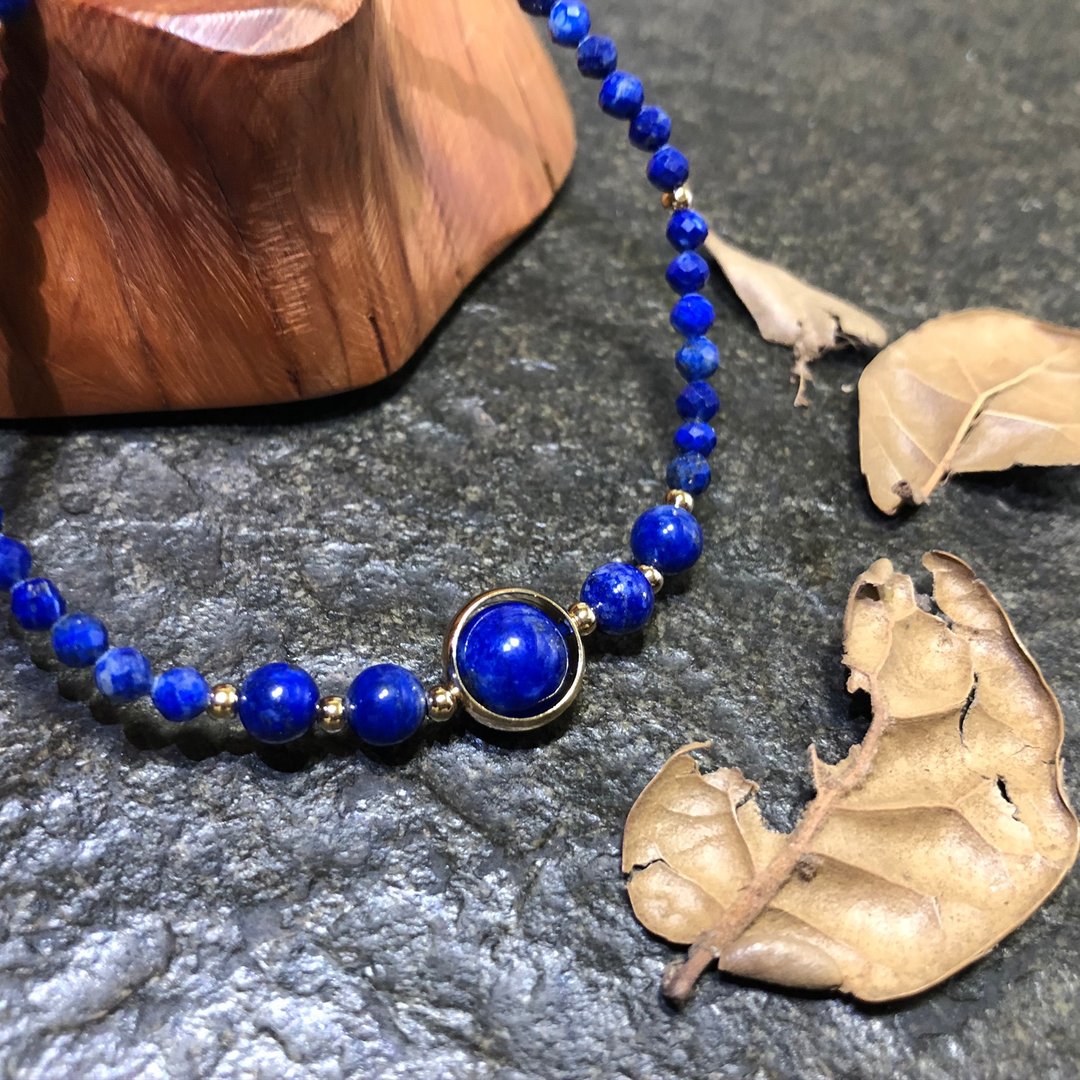 14K包金 青金石 天然水晶 手链 辟邪挡煞 12月诞生石 - 手链/手环 - 水晶 蓝色