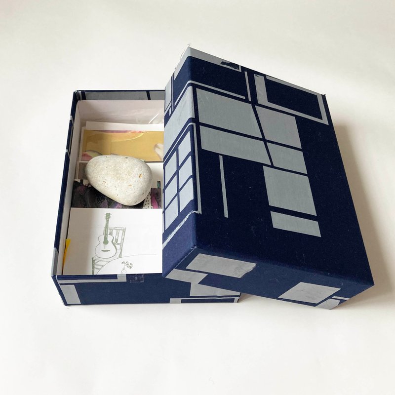 布面盒子，中号，海军蓝 x 灰色 - 收纳用品 - 棉．麻 