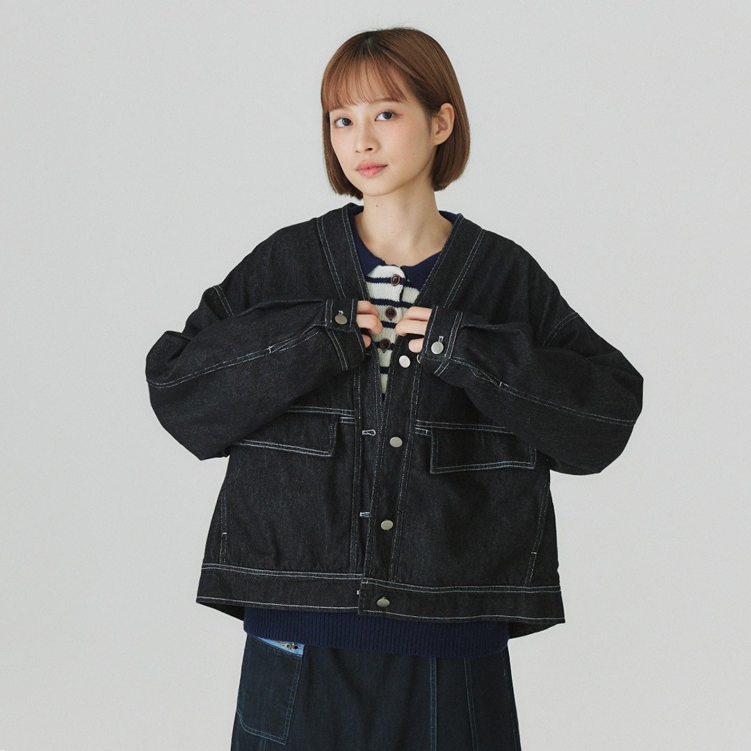【Simply Yours】牛仔V领外套 黑F - 女装休闲/机能外套 - 棉 黑色