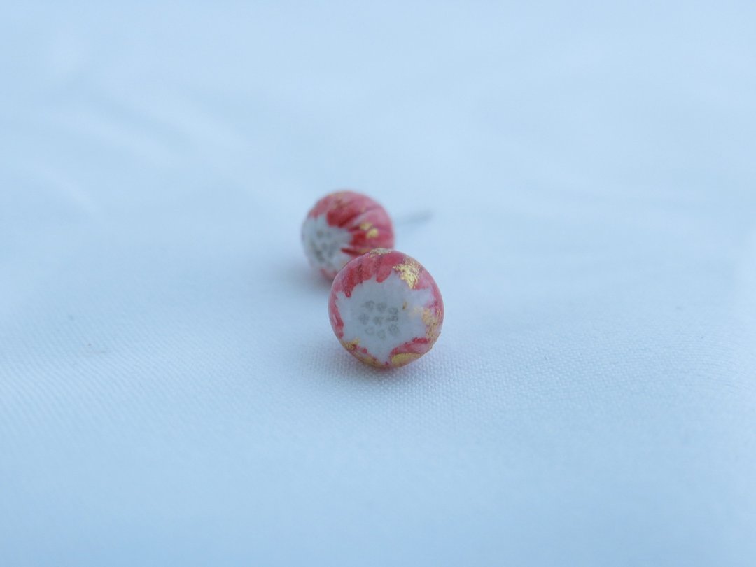 Ballon d'or白瓷纯银耳环/红 - 耳环/耳夹 - 瓷 红色