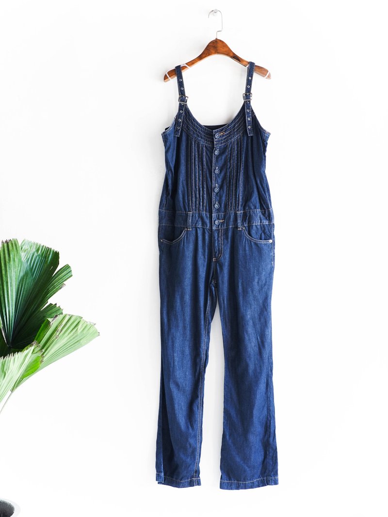 河水山 - 徳岛青春靛夏海蓝少女 连身丹宁吊带长裤 薄磅 中性 日本 overalls oversize vintage - 背带裤/连体裤 - 棉．麻 蓝色
