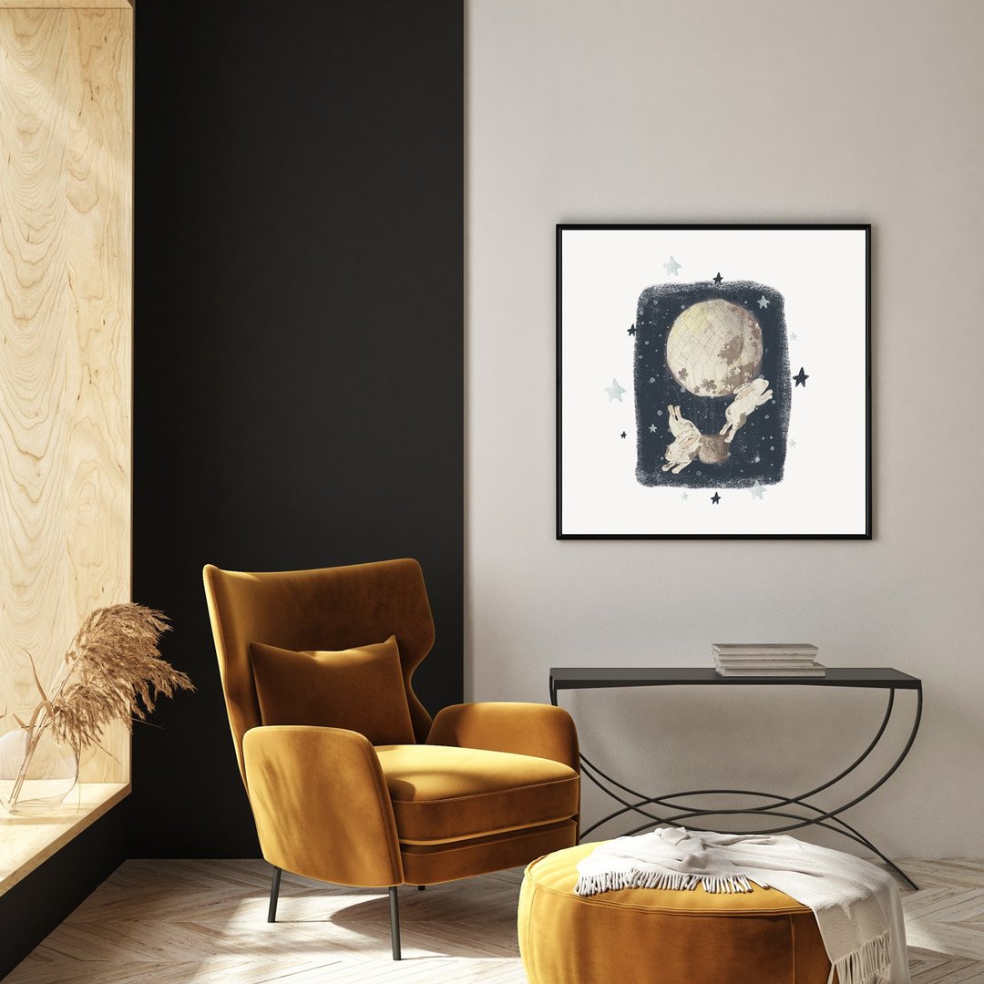 星夜 • 追月白兔 - 可爱兔子手绘感插画挂画/儿童房摆设/送礼 - 海报/装饰画/版画 - 棉 多色