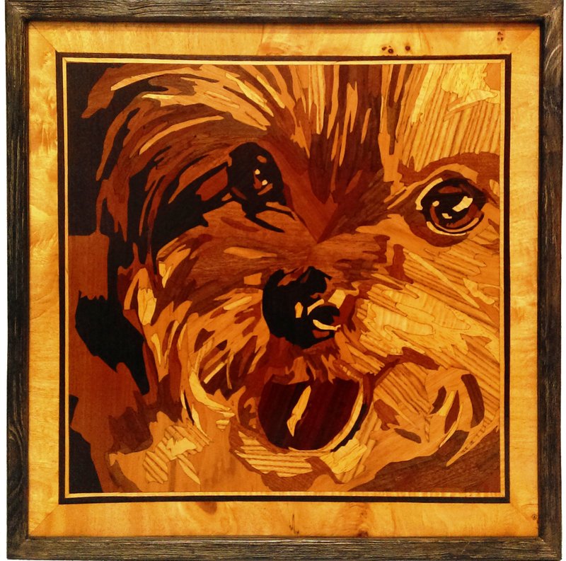 约克夏犬狗肖像镶嵌镶框马赛克木板，可挂在家中 - 墙贴/壁贴 - 木头 橘色
