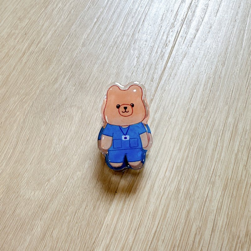 刷手服医生护理师 小熊 压克力磁铁夹 - 冰箱贴/磁贴 - 压克力 蓝色
