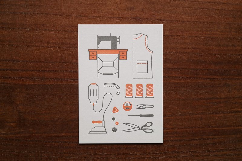 活版印刷 台湾巷弄老铺明信片 裁缝店 - 卡片/明信片 - 纸 橘色