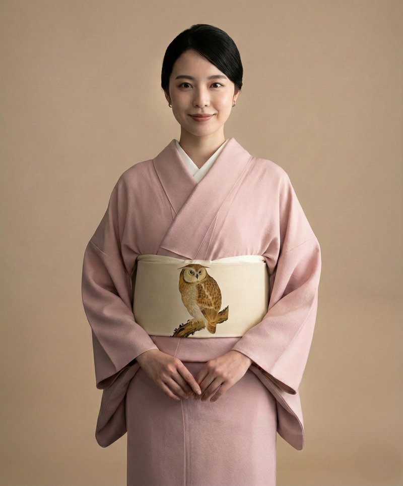 极简色无地 Iromuji 日式和服套装・色无地和服・一体式预绑腰带 - 其他 - 聚酯纤维 粉红色