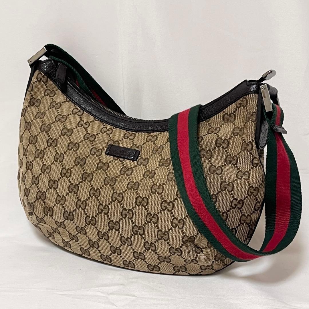 正品 GUCCI 古驰 肩背包 半月包 GG帆布 181092 中古品 日本直送 - 侧背包/斜挎包 - 其他材质 