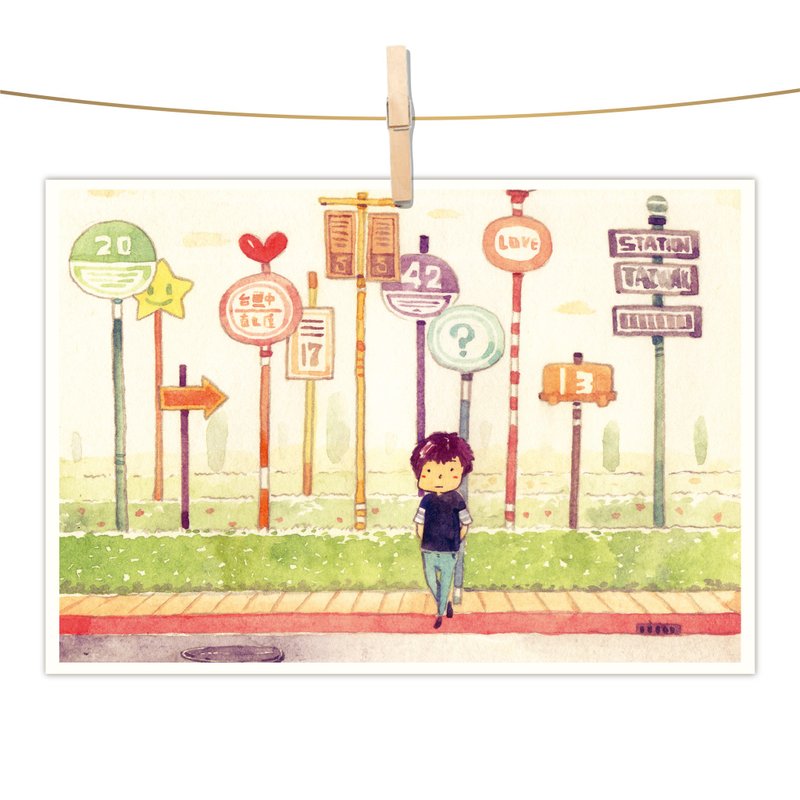 afu水彩插画明信片 - 等待幸福 - 卡片/明信片 - 纸 橘色