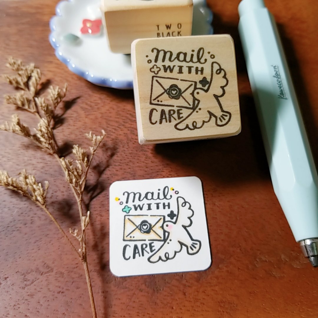 【候鸟系列】鸟儿邮差Mail with care / 手刻胶板印章 - 印章/印台 - 塑料 