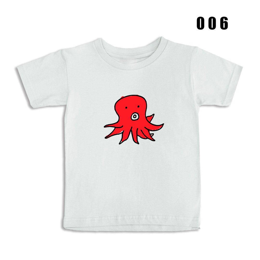 章鱼 Octopus 八爪鱼 动物 童装 棉T恤 白色 休闲 定制 - 中性连帽卫衣/T 恤 - 棉．麻 白色