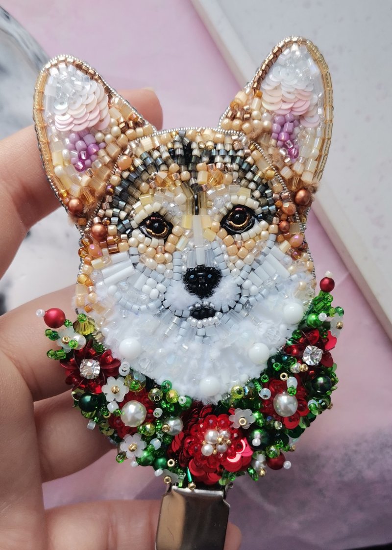 柯基犬宠物肖像胸针，柯基首饰胸针，柯基爱好者礼物，狗展 - 胸针 - 玻璃 多色