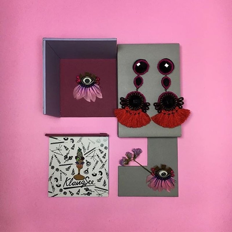 earrings: donut no.3 + Mong-Rang. - 耳环/耳夹 - 纸 红色