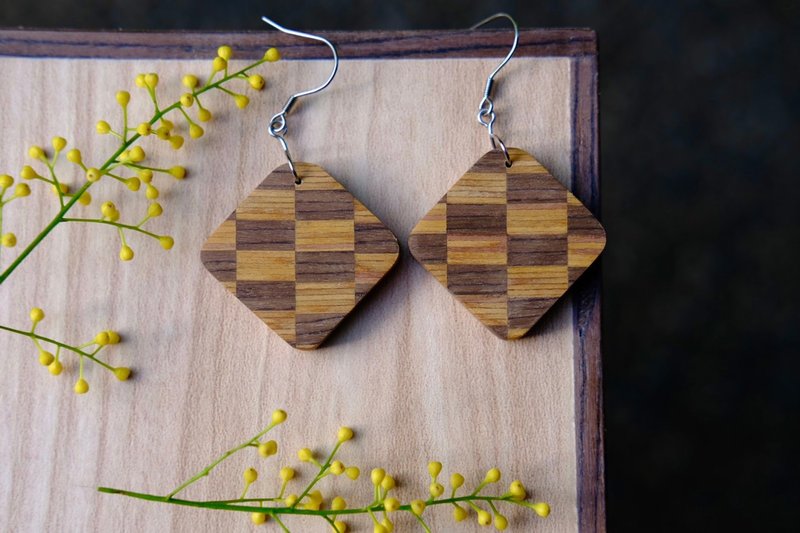 【拼接耳饰】木作工艺 / 木作饰品 / 耳钉 / 树脂材质 / 女孩配件 - 耳环/耳夹 - 木头 咖啡色