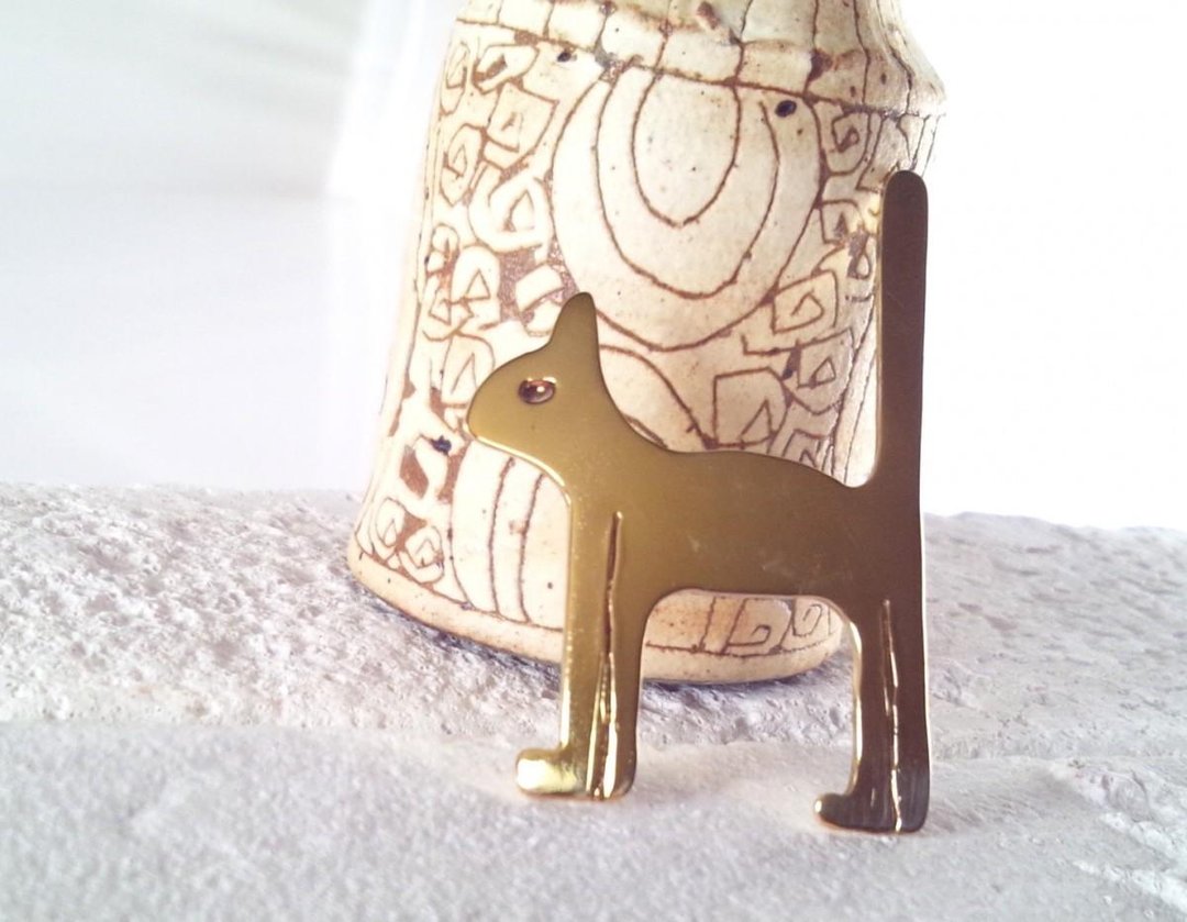 Brass Cat Brooch [M] Brass cat brooch - 胸针 - 其他金属 