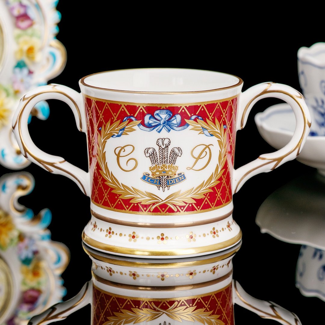 英国制 Coalport 皇家婚庆1981年纪念奢华骨瓷双耳爱之杯 马克杯 - 咖啡杯/马克杯 - 瓷 