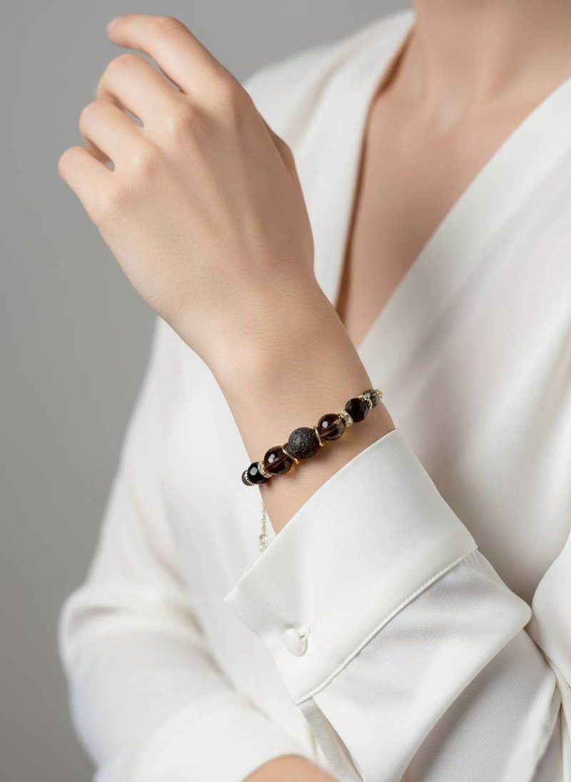 生命灵数8号 开运手链 | 黑发晶×天然石 | 黑金能量与力量象征 - 手链/手环 - 半宝石 黑色