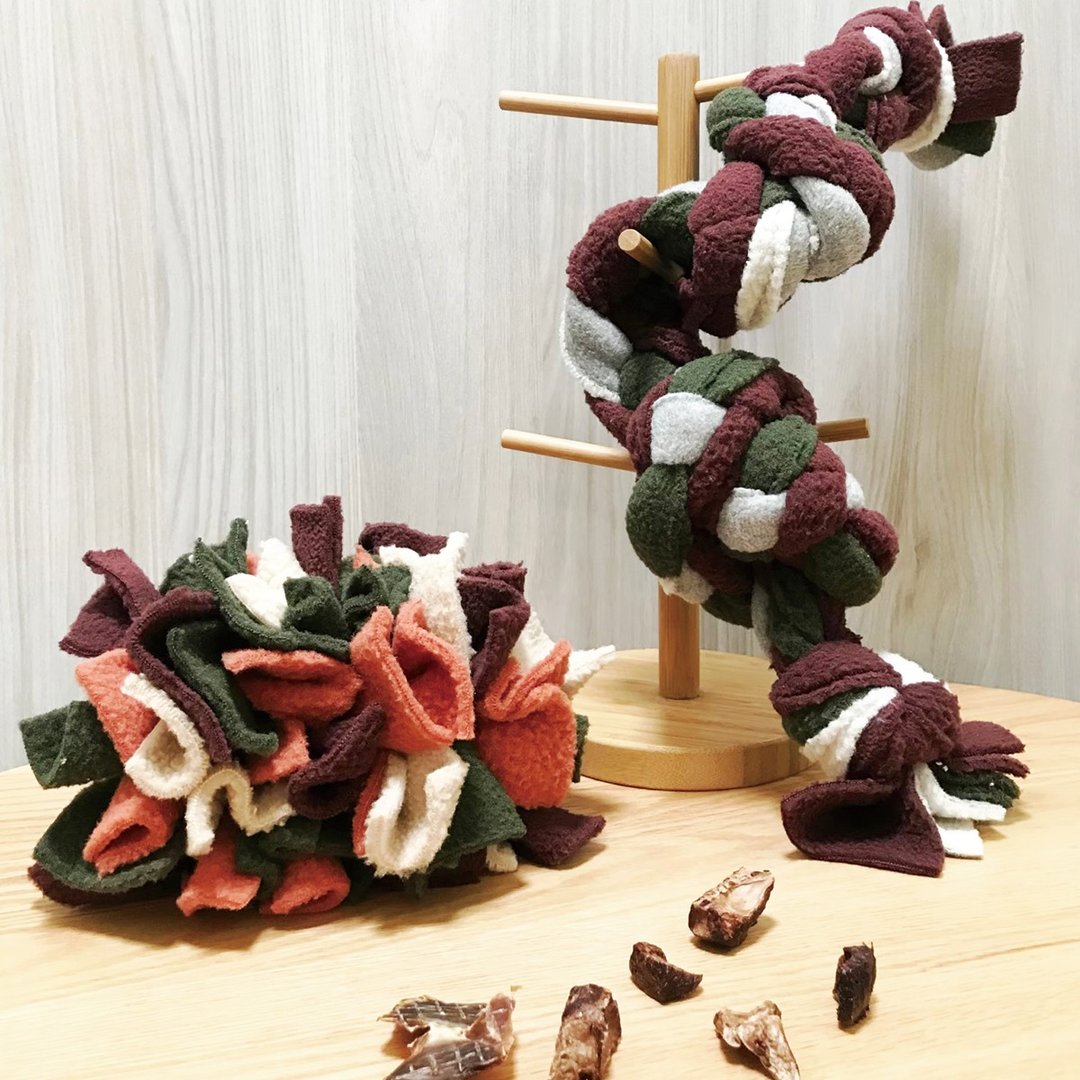 【手作玩具】宠物嗅闻球 + 花卷绳 (2 入组 ) 藏食球 嗅闻玩具 藏食 - 玩具 - 聚酯纤维 多色