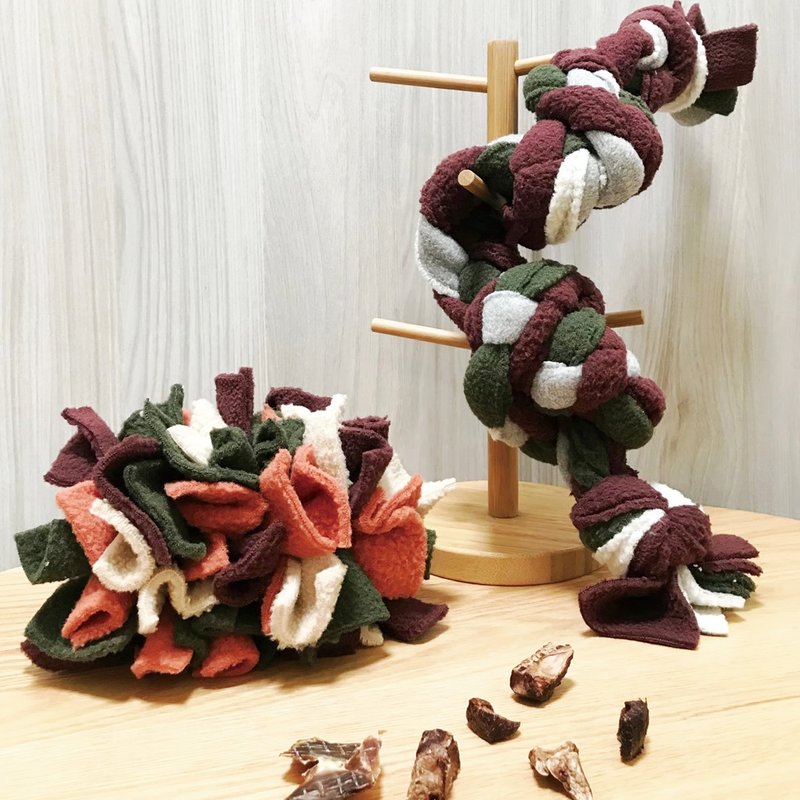 【手作玩具】宠物嗅闻球 + 花卷绳 (2 入组 ) 藏食球 嗅闻玩具 藏食 - 玩具 - 聚酯纤维 多色
