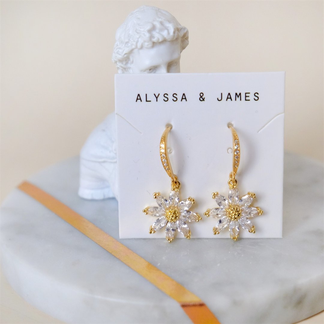ALYSSA & JAMES 锆石花耳环 - 耳环/耳夹 - 半宝石 金色