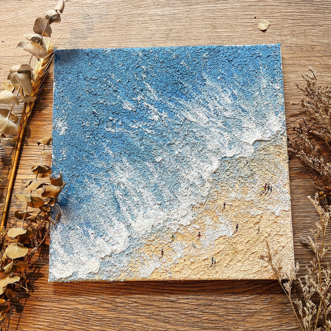 夏日海景 肌理画 沙画 压克力画课程  无绘画基础可学 礼物 情人 - 插画/绘画/写字 - 棉 