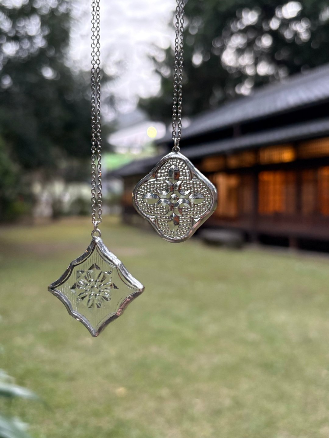海棠花-手工镶嵌押花玻璃项链 - 项链 - 玻璃 