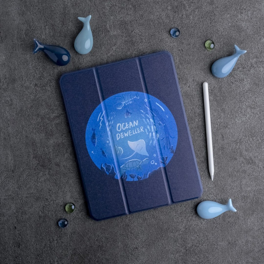 【限时特卖】iPad 插画家联名保护壳【海底生物】右侧笔槽款 - 平板/电脑保护壳 - 其他材质 蓝色