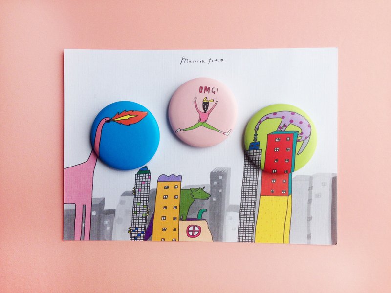 恐龙大闹市区 | 胸章组 - 徽章/别针 - 塑料 多色