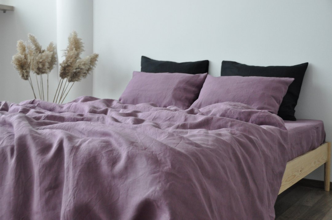 Mauve linen duvet cover / Softened linen / Comforter cover / Quilt cover - 寝具 - 亚麻 紫色