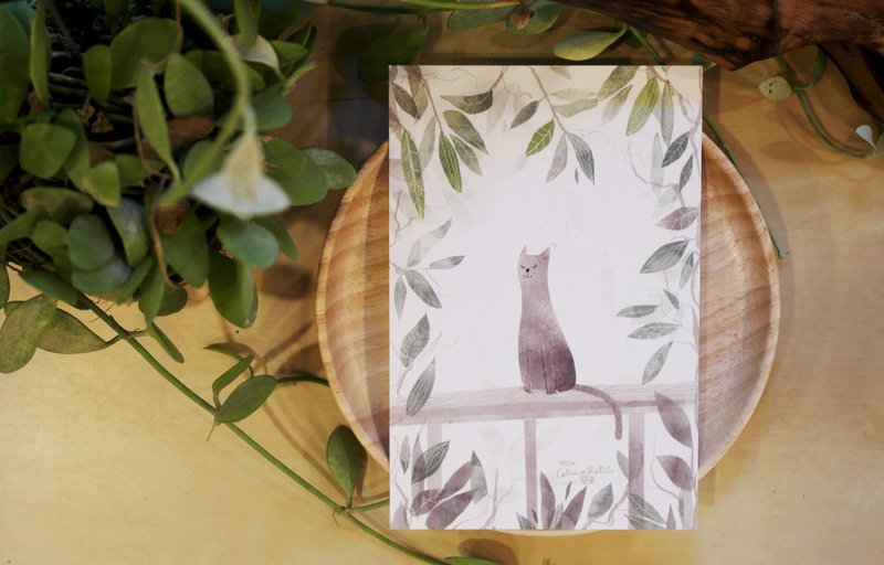 Postcard cat leaf - 卡片/明信片 - 纸 绿色