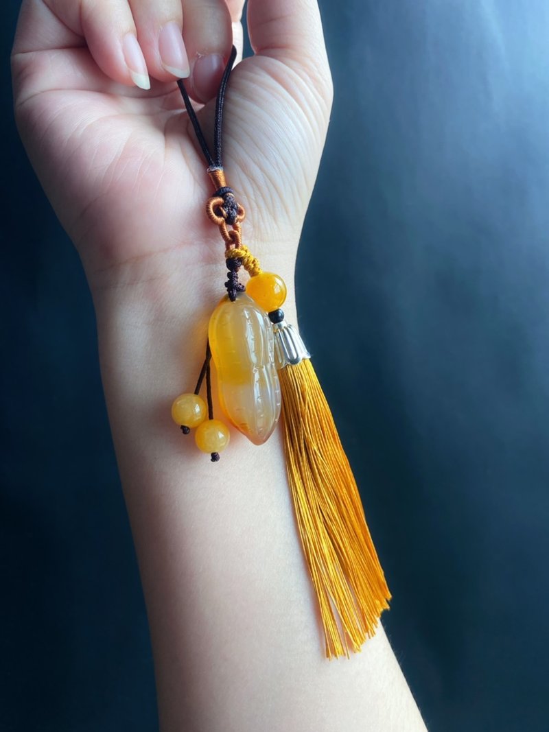 天然玛瑙 花生 发生好事 Lucky up 包挂 吊饰 礼物 长辈礼 - 项链 - 水晶 黄色