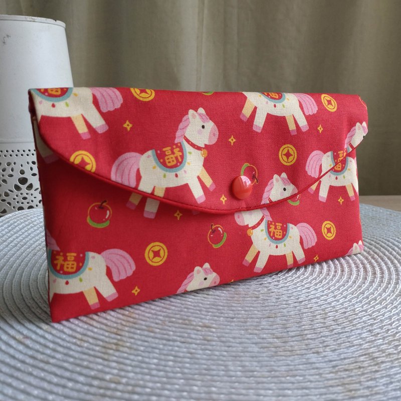 Lovely Q 版【马上招福马年红包袋、红】存折套、现金收纳袋 - 红包/春联 - 棉．麻 红色