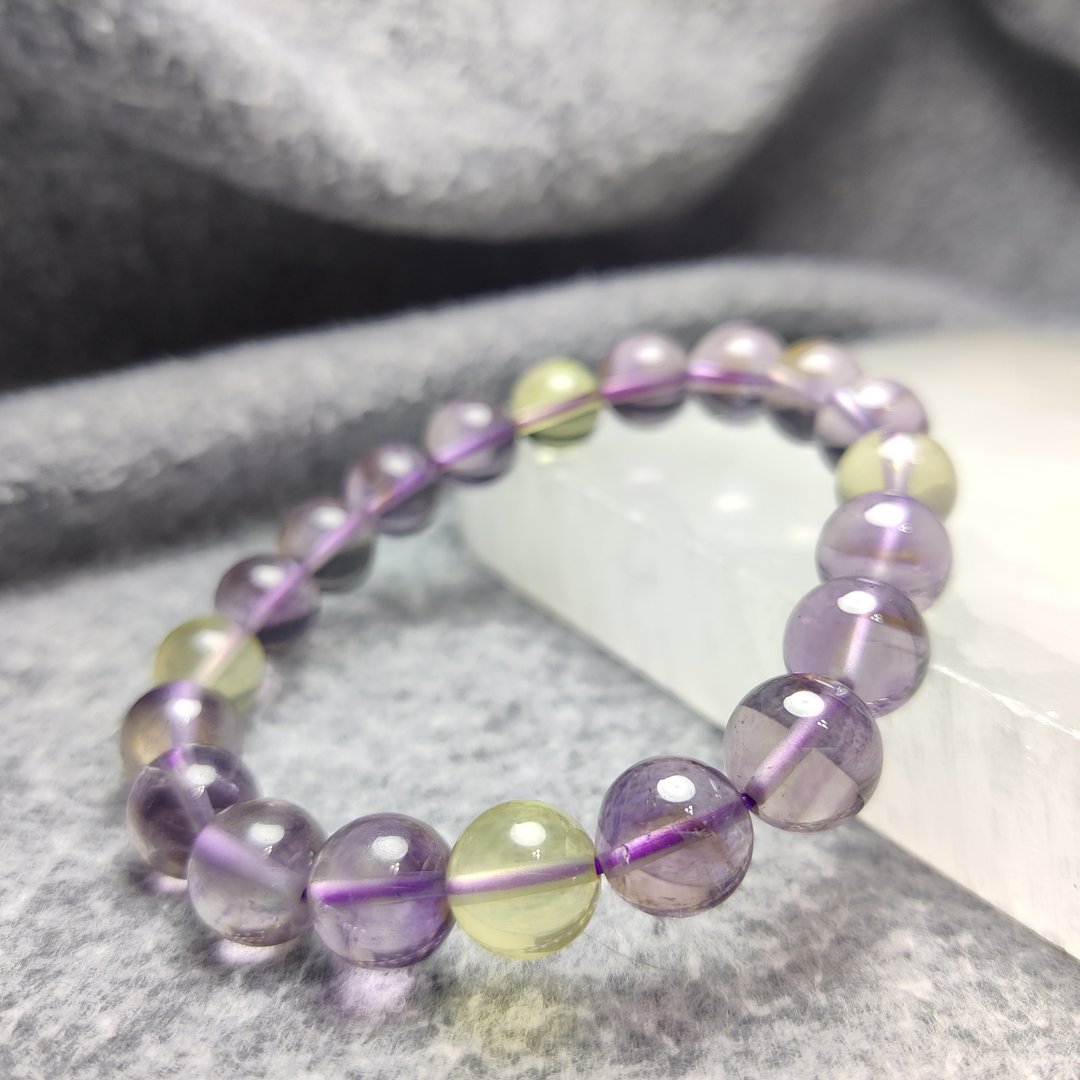 巴西 9.5mm 10mm 紫黄晶 Ametrine 手串 - 手链/手环 - 水晶 多色