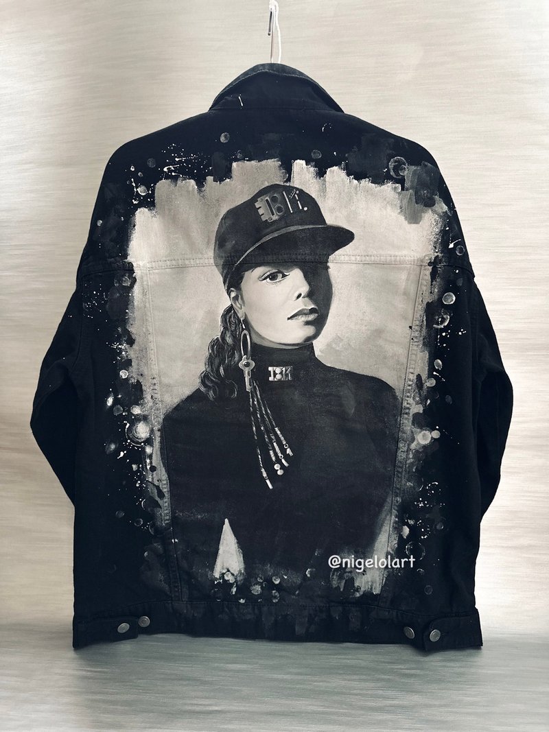 Janet Jackson Together Again concert tour Painted denim jacket Custom jacket - 女装休闲/机能外套 - 棉．麻 蓝色