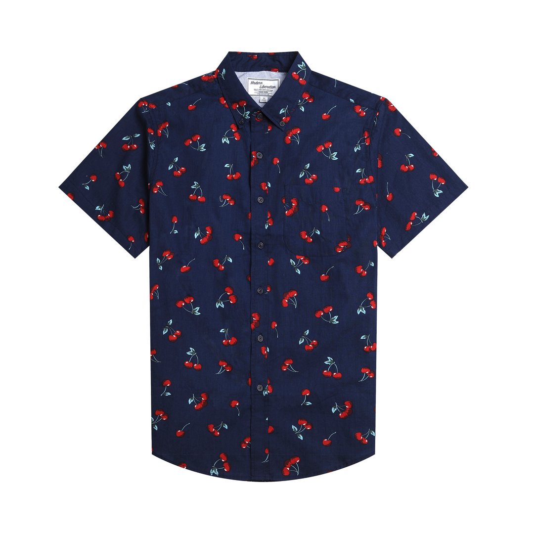 Cherry Print Shirt 樱桃印花衬衫 - 深蓝色 - 男装衬衫 - 棉 蓝色