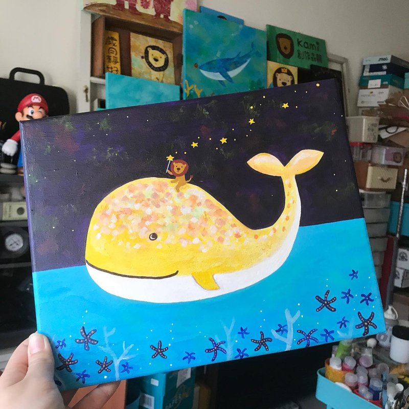 原画  ∣  大头狮梦想的星星和鲸鱼 - 画框/相框 - 其他材质 多色