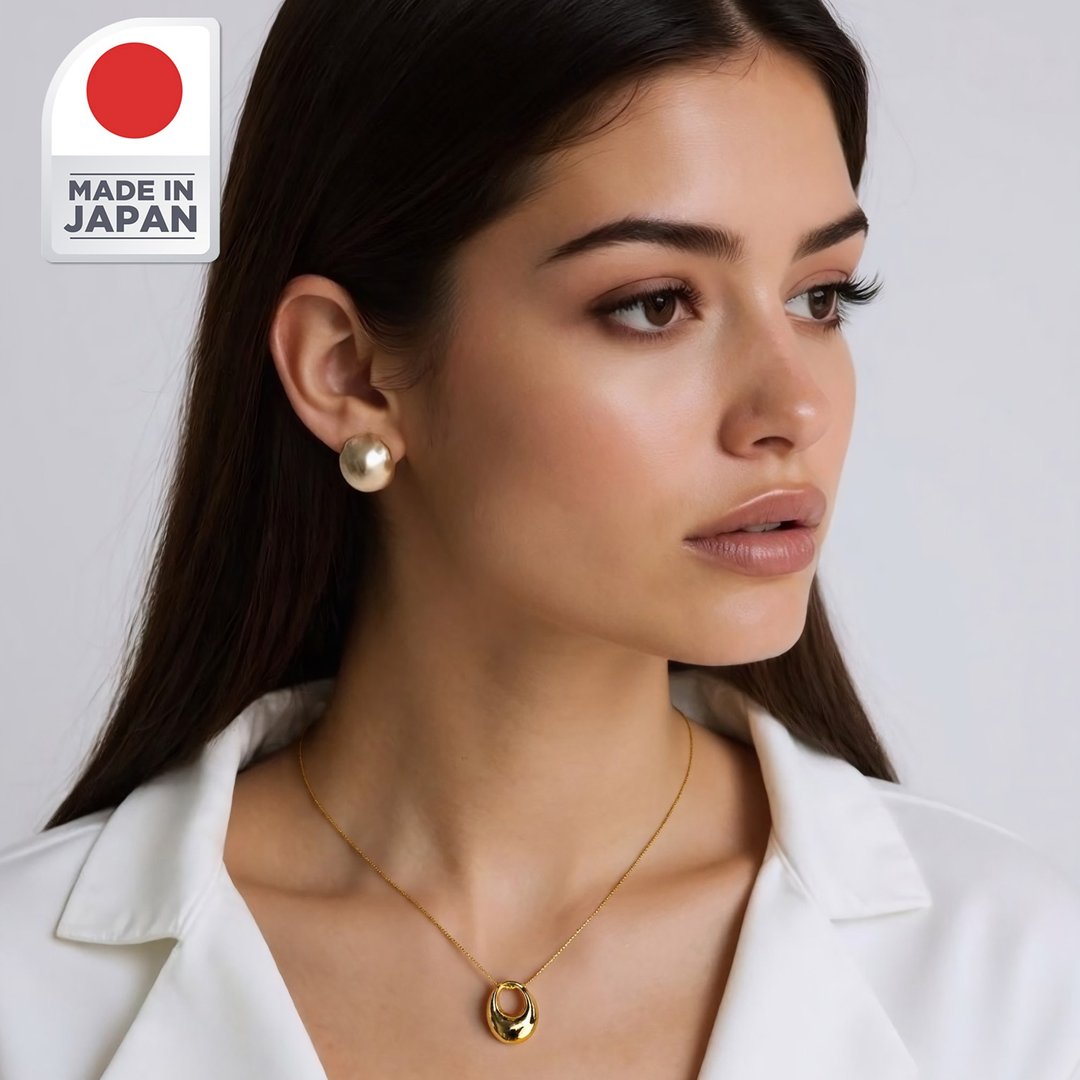 日本制造18K镀金迷你环形吊坠项链 无镍 纪念币项链 女士女孩 - 项链 - 铝合金 卡其色