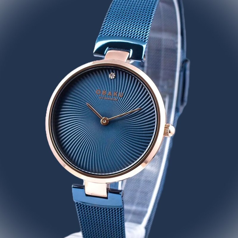 Obaku 丹麦设计 经典涡旋几何时尚腕表-V256SXVLML-海洋蓝X玫瑰金 - 女表 - 不锈钢 蓝色