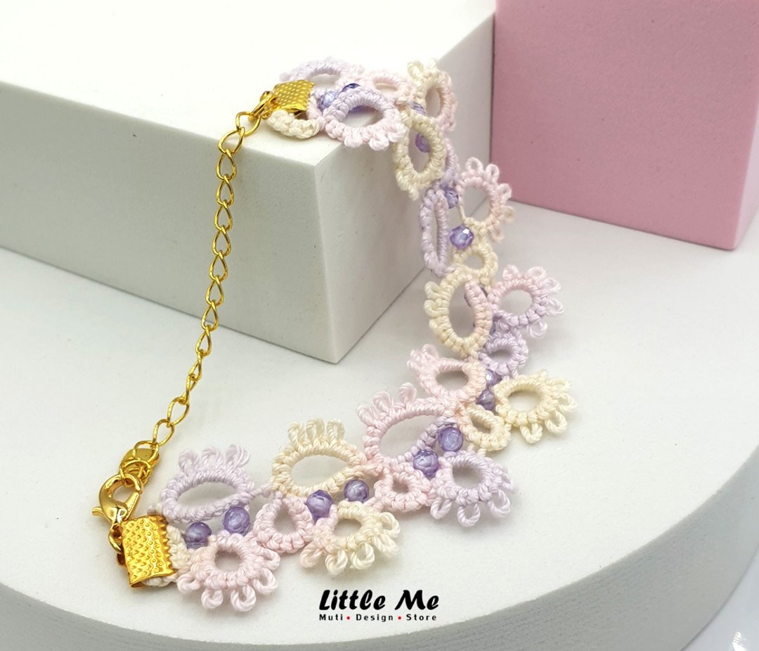 Handmade Tatting Lace Sweet Bracelet - Pastel color - 手链/手环 - 棉 紫色