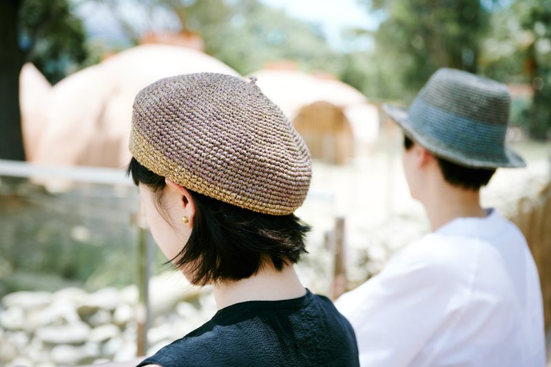 轻法式贝蕾草帽-雨露蓝/木紫 - 帽子 - 棉．麻 卡其色