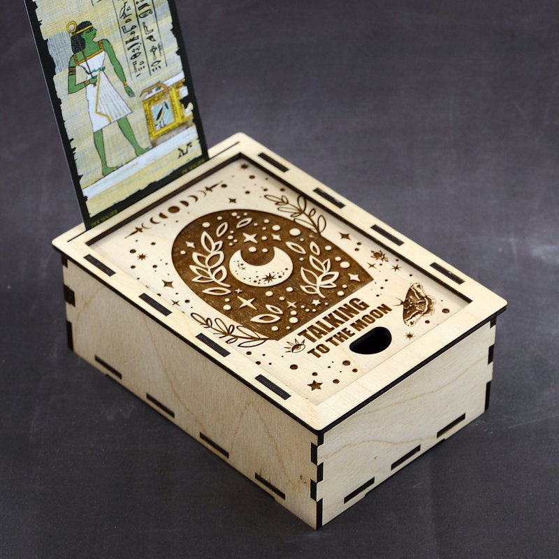HANDMADE Magic Moon Tarot card box with card display Witch trinket box - 收纳用品 - 木头 咖啡色
