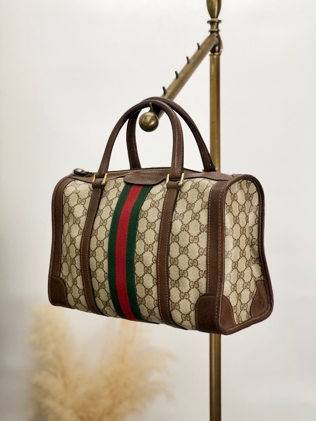 【日本直送，名牌二手包装】GUCCI 古驰 雪莉线 GG 图案手提包棕PVC 波士顿包 复古做旧 pcefbw - 手提包/手提袋 - 防水材质 咖啡色