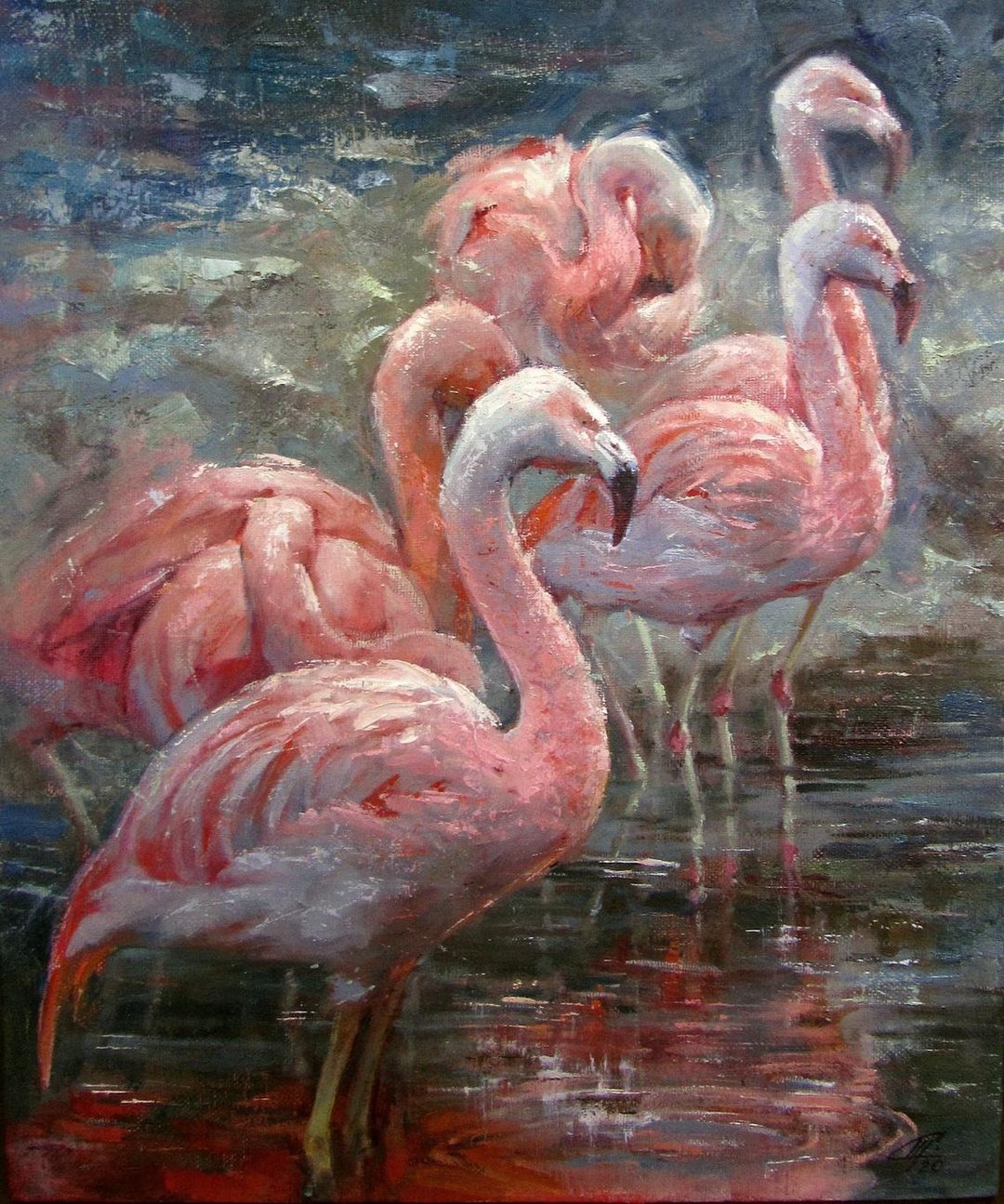 Flamingo Original Painting Pink Flamingo Art Animals Home Decor Birds Artwork - 插画/绘画/写字 - 棉 粉红色
