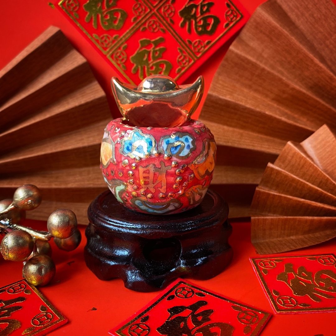 【聚宝盆礼盒】金玉满堂款 真金 手作白瓷 - 摆饰 - 瓷 金色
